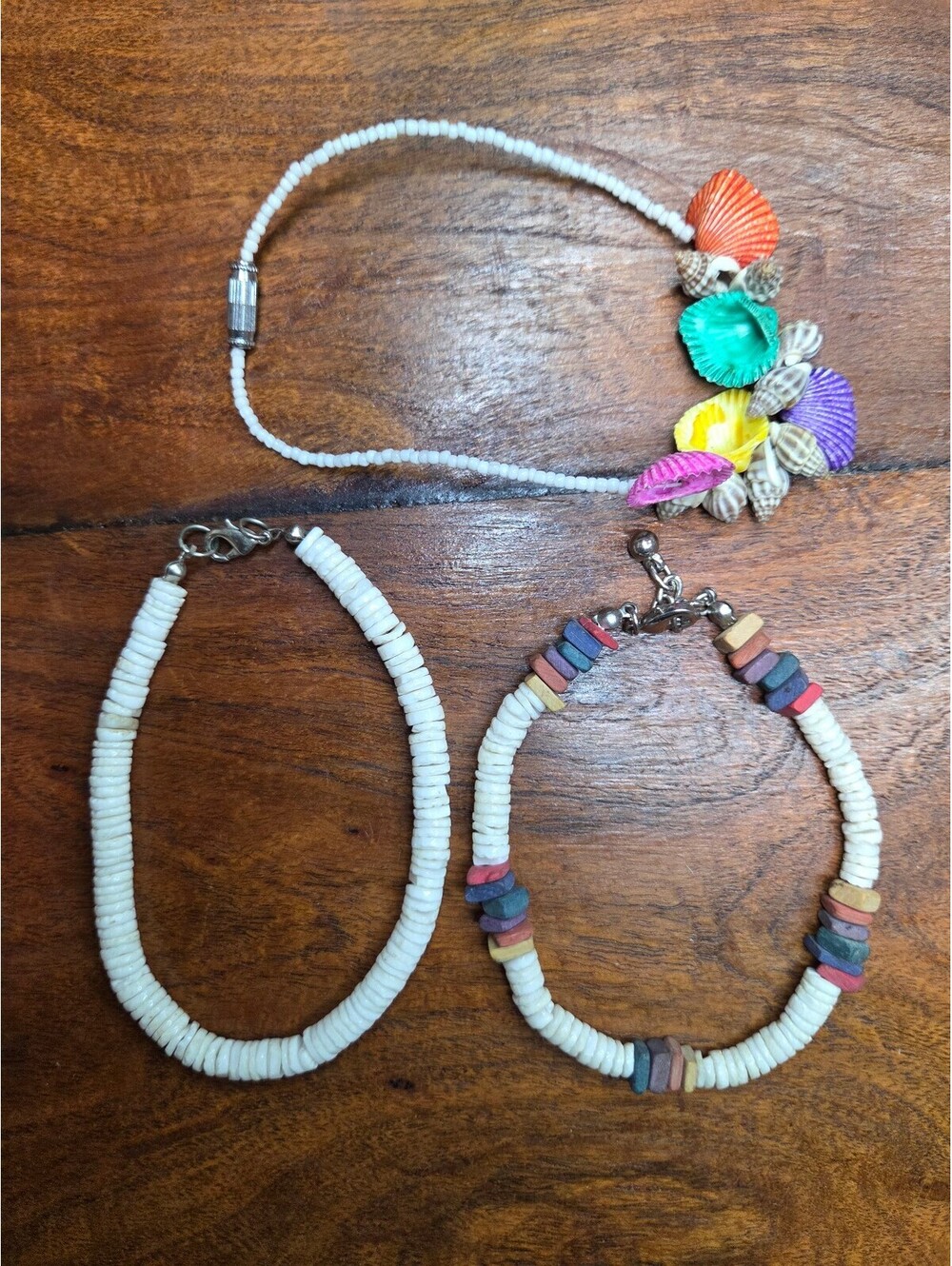 Set of Three Faux Shell and Beaded Bracelets